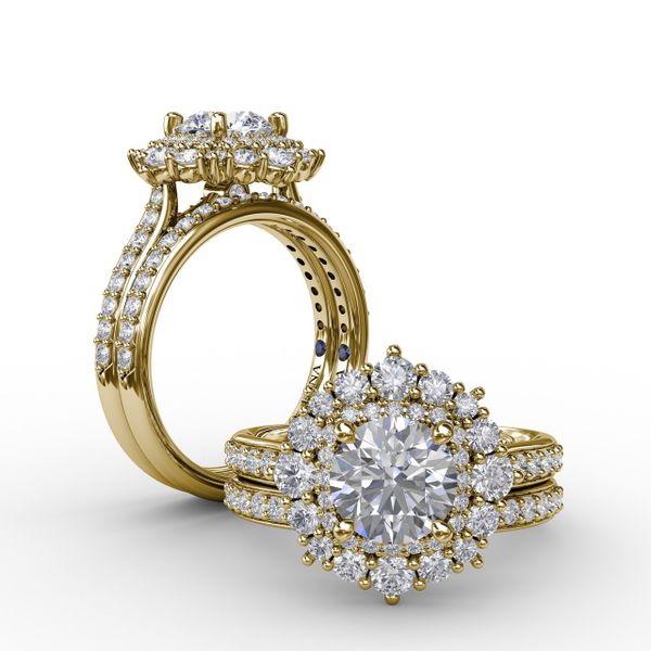 Two-Tone Double Halo Round Diamond Engagement Ring Engagement Ring With Diamond Band Image 4 Bell Jewelers Murfreesboro, TN