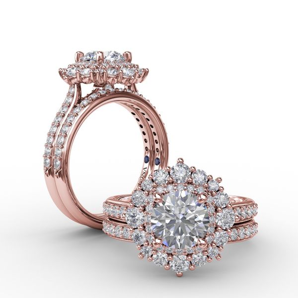 Two-Tone Double Halo Round Diamond Engagement Ring Engagement Ring With Diamond Band Image 4 Sanders Diamond Jewelers Pasadena, MD