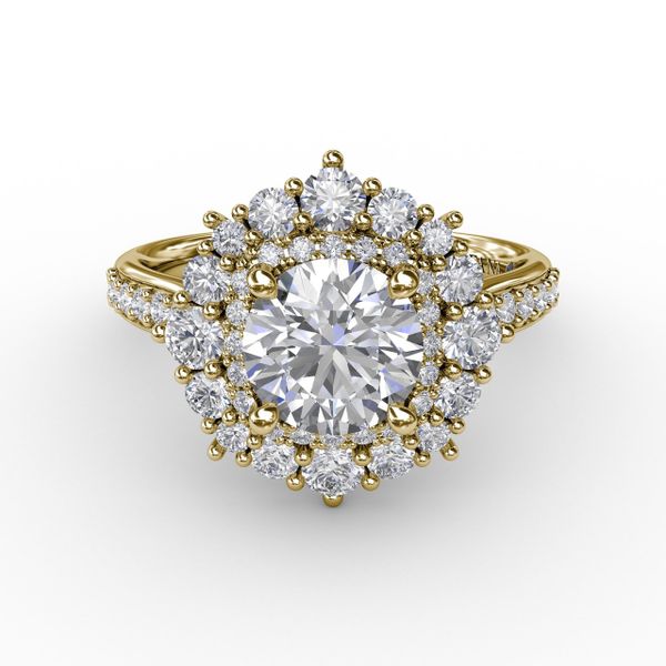 Two-Tone Double Halo Round Diamond Engagement Ring Engagement Ring With Diamond Band Image 3 Reed & Sons Sedalia, MO