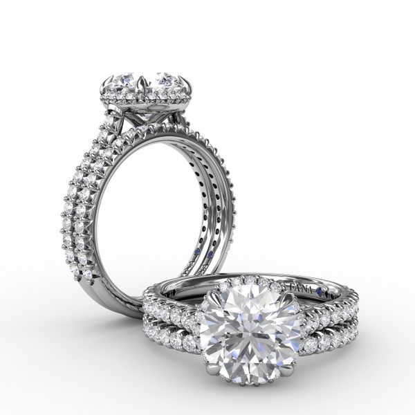 Contemporary Round Diamond Halo Engagement Ring With Geometric Details Image 4 John Herold Jewelers Randolph, NJ