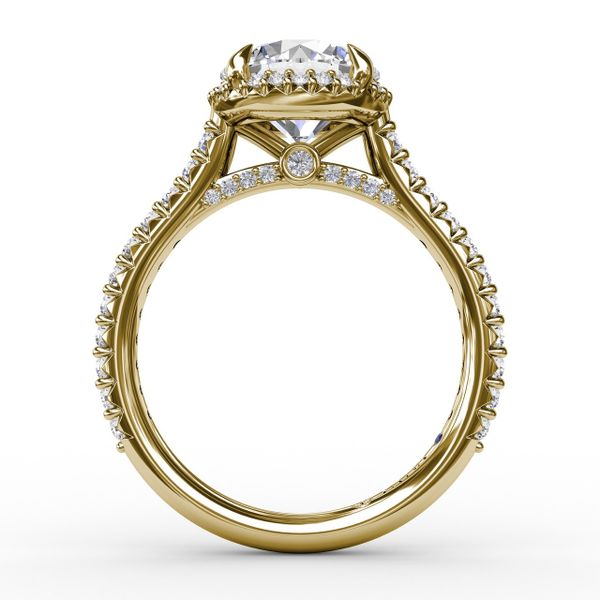Contemporary Round Diamond Halo Engagement Ring With Geometric Details Image 2 Parris Jewelers Hattiesburg, MS