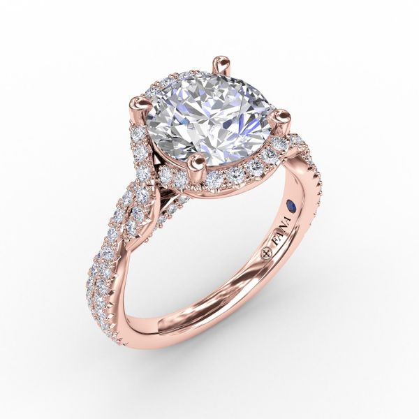 Contemporary Round Diamond Halo Engagement Ring With Twisted Vine Shank Almassian Jewelers, LLC Grand Rapids, MI