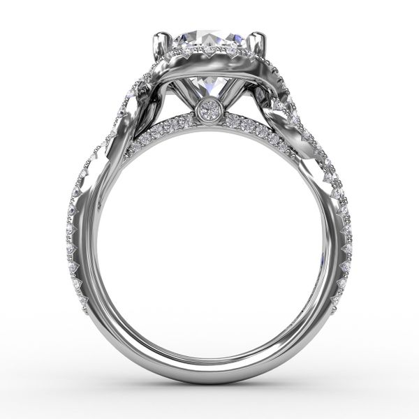 Contemporary Round Diamond Halo Engagement Ring With Twisted Vine Shank Image 2 S. Lennon & Co Jewelers New Hartford, NY