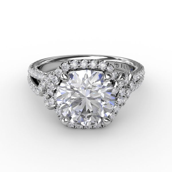 Contemporary Round Diamond Halo Engagement Ring With Couture Details Image 3 John Herold Jewelers Randolph, NJ