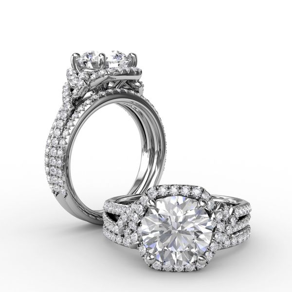 Contemporary Round Diamond Halo Engagement Ring With Couture Details Image 4 John Herold Jewelers Randolph, NJ