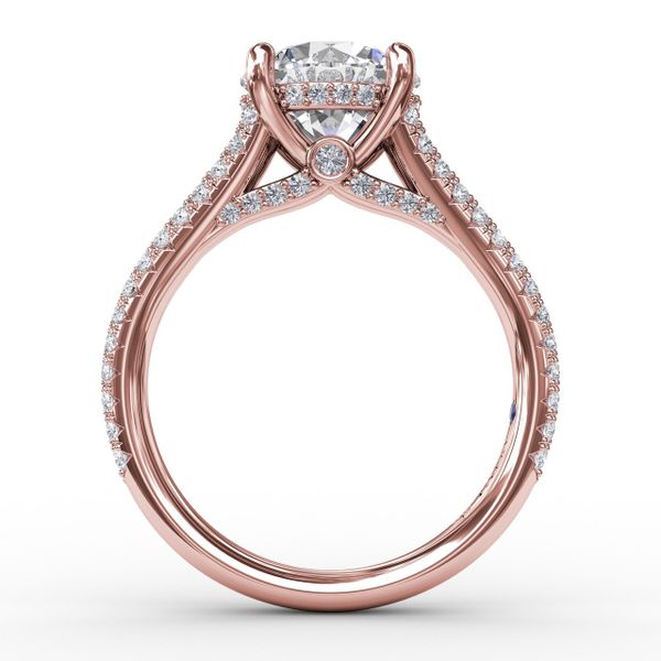 Classic Hidden Halo Round Diamond Solitaire Engagement Ring With Split-Diamond Shank Image 2 Sanders Diamond Jewelers Pasadena, MD