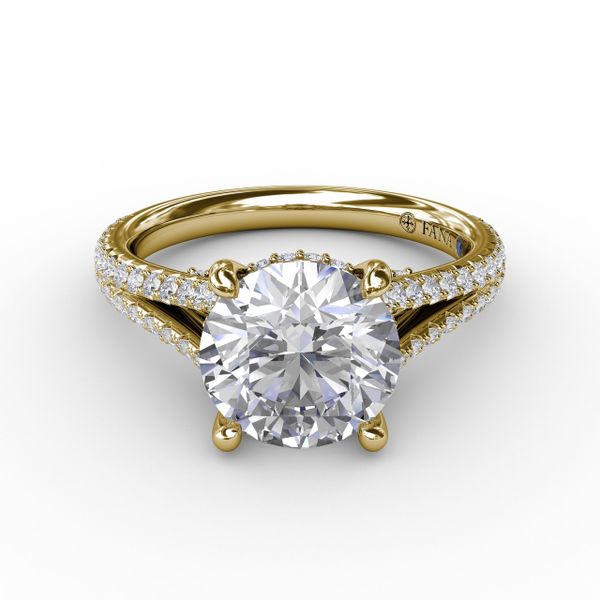 Classic Hidden Halo Round Diamond Solitaire Engagement Ring With Split-Diamond Shank Image 3 Perry's Emporium Wilmington, NC