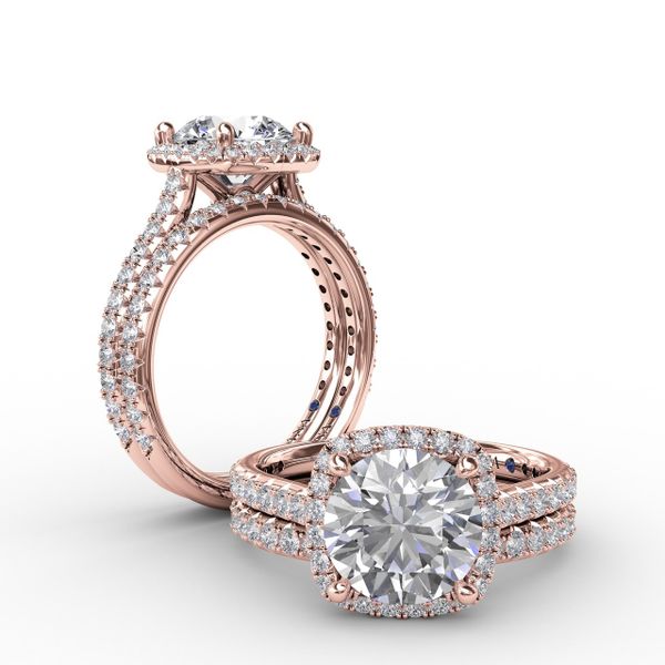 Cushion-Shaped Halo Diamond Engagement Ring with Diamond Band Image 4 S. Lennon & Co Jewelers New Hartford, NY