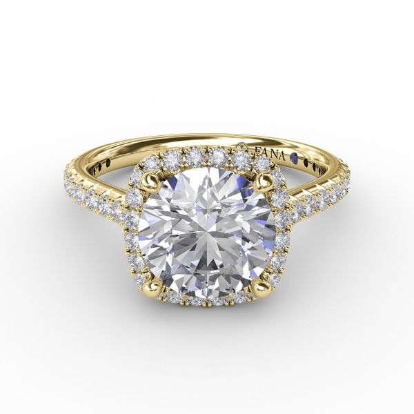 Cushion-Shaped Halo Diamond Engagement Ring with Diamond Band Image 3 Parris Jewelers Hattiesburg, MS