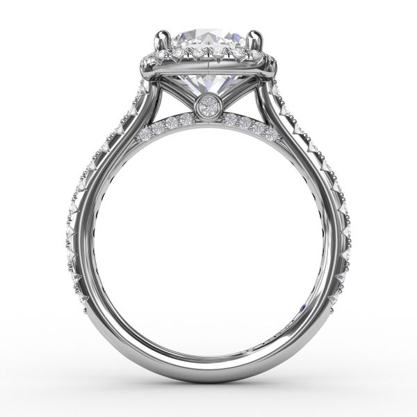 Cushion-Shaped Halo Diamond Engagement Ring with Diamond Band Image 2 Almassian Jewelers, LLC Grand Rapids, MI