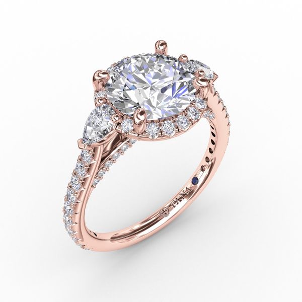 Round Diamond Halo Engagement Ring With Pear-Shape Side Stones John Herold Jewelers Randolph, NJ