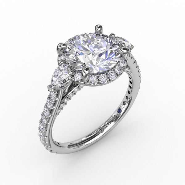 Round Diamond Halo Engagement Ring With Pear-Shape Side Stones Parris Jewelers Hattiesburg, MS
