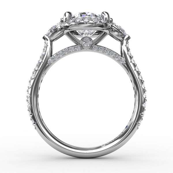 Oval Diamond Halo Engagement Ring With Pear-Shape Diamond Side Stones Image 2 Parris Jewelers Hattiesburg, MS