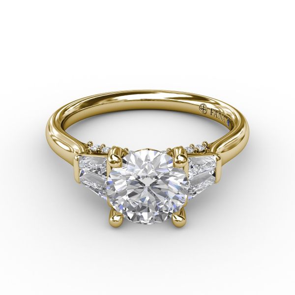 Three-Stone Engagement Ring With Tapered Baguettes Image 3 John Herold Jewelers Randolph, NJ