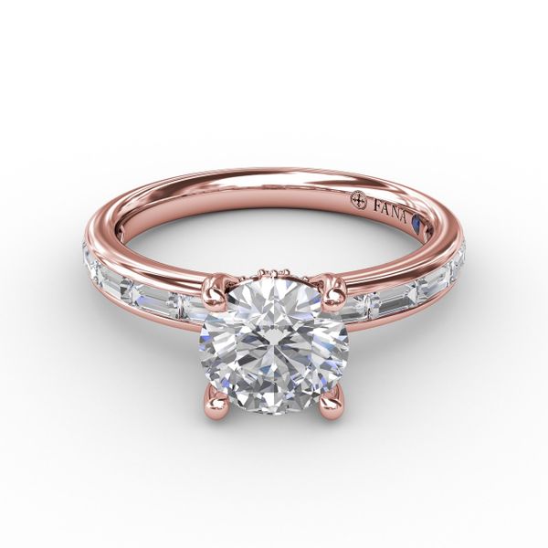 Classic Round Diamond Solitaire Engagement Ring With Baguette Diamond Shank Image 3 John Herold Jewelers Randolph, NJ