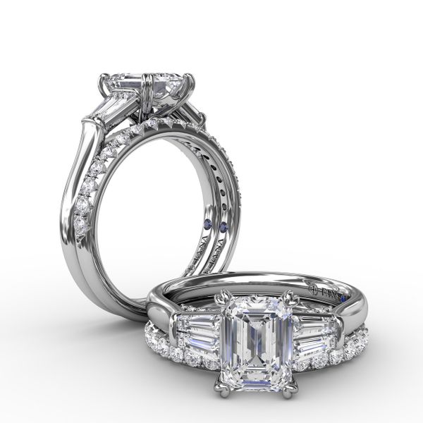 Emerald-Cut Diamond Engagement Ring With Tapered Baguette Si