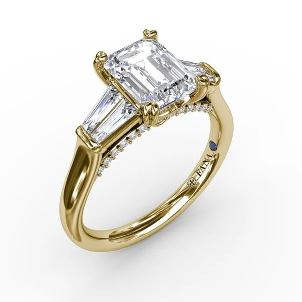 Emerald-Cut Diamond Engagement Ring With Tapered Baguette Si