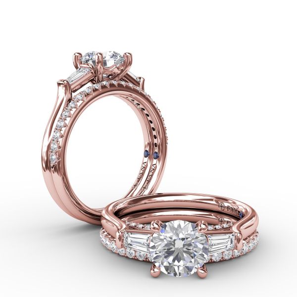 Three-Stone Round Diamond Engagement Ring With Bezel-Set Baguettes Image 4 Sanders Diamond Jewelers Pasadena, MD
