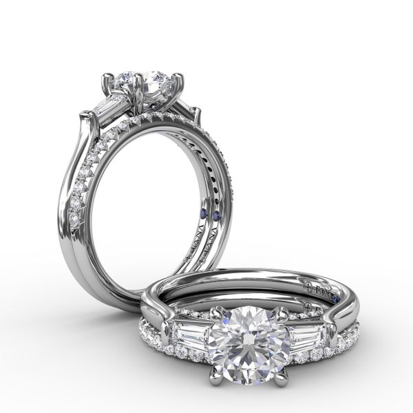Three-Stone Round Diamond Engagement Ring With Bezel-Set Baguettes Image 4 Shannon Jewelers Spring, TX