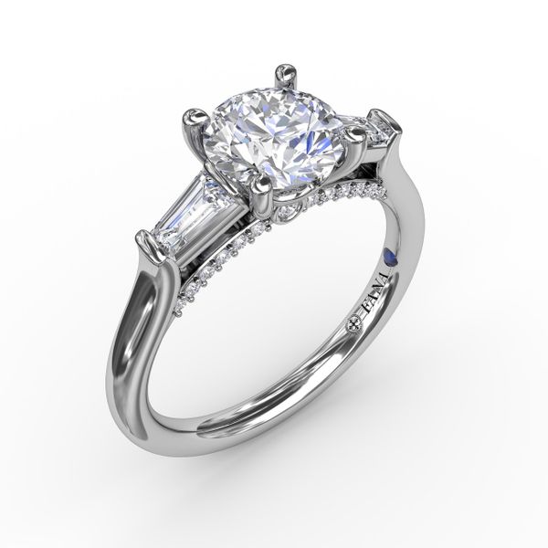 Three-Stone Round Diamond Engagement Ring With Bezel-Set Baguettes The Diamond Center Claremont, CA
