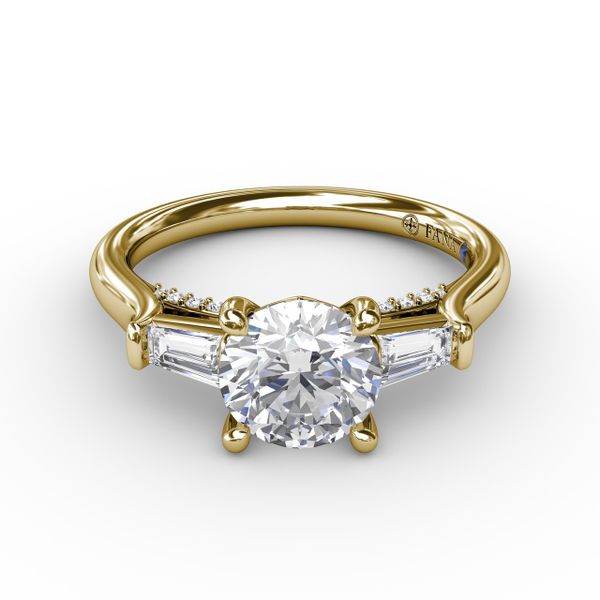 Three-Stone Round Diamond Engagement Ring With Bezel-Set Baguettes Image 3 Jacqueline's Fine Jewelry Morgantown, WV