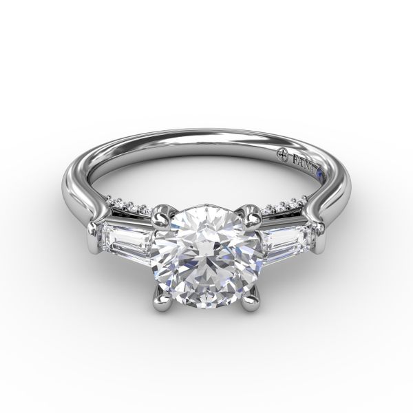 Three-Stone Round Diamond Engagement Ring With Bezel-Set Baguettes Image 3 Reed & Sons Sedalia, MO
