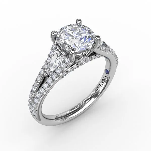 Three-Stone Round Diamond Engagement Ring With Split Diamond