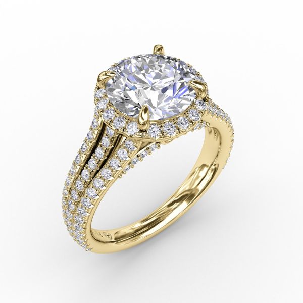 Round Diamond Halo Engagement Ring With Triple-Row Diamond Band Almassian Jewelers, LLC Grand Rapids, MI