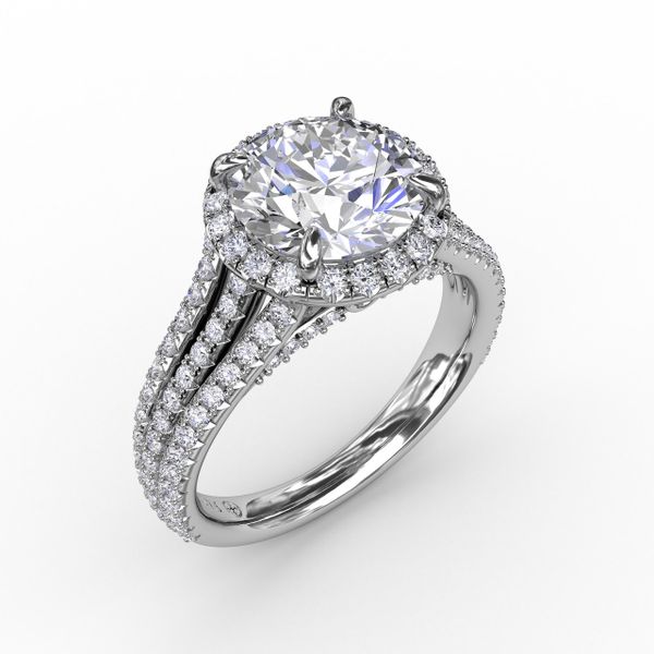 Round Diamond Halo Engagement Ring With Triple-Row Diamond Band Parris Jewelers Hattiesburg, MS