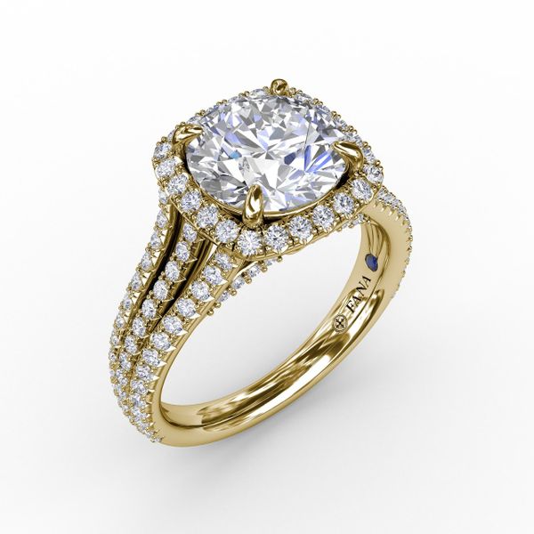 Round Diamond Engagement Ring With Cushion-Shaped Halo and Triple-Row Diamond Band Reed & Sons Sedalia, MO