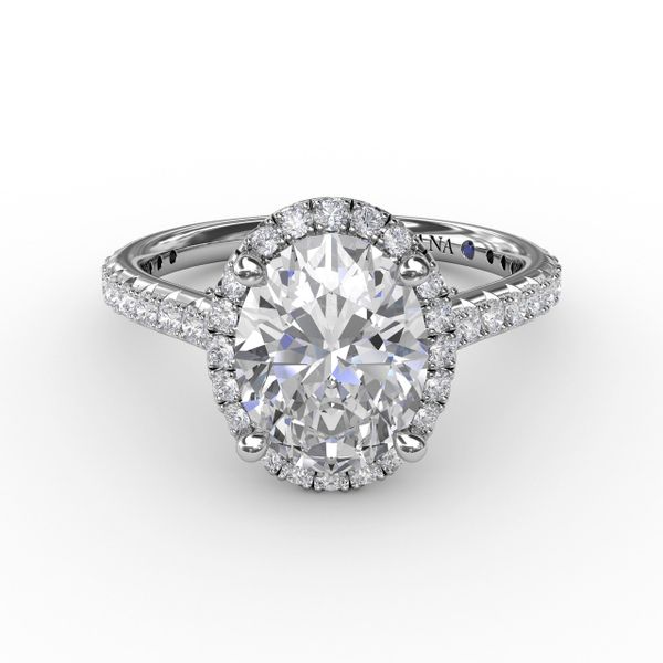Oval Diamond Halo Engagement Ring With Diamond Band Image 3 Almassian Jewelers, LLC Grand Rapids, MI