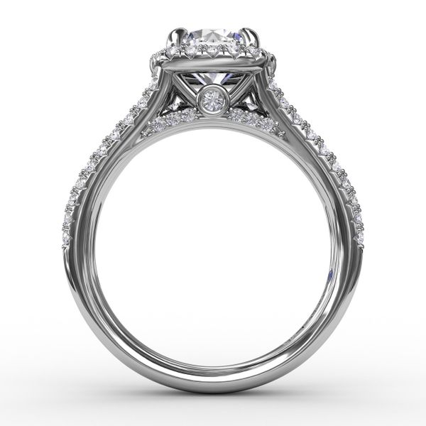 Cushion-Shaped Diamond Halo Engagement Ring With Triple-Row Diamond Band Image 2 Parris Jewelers Hattiesburg, MS