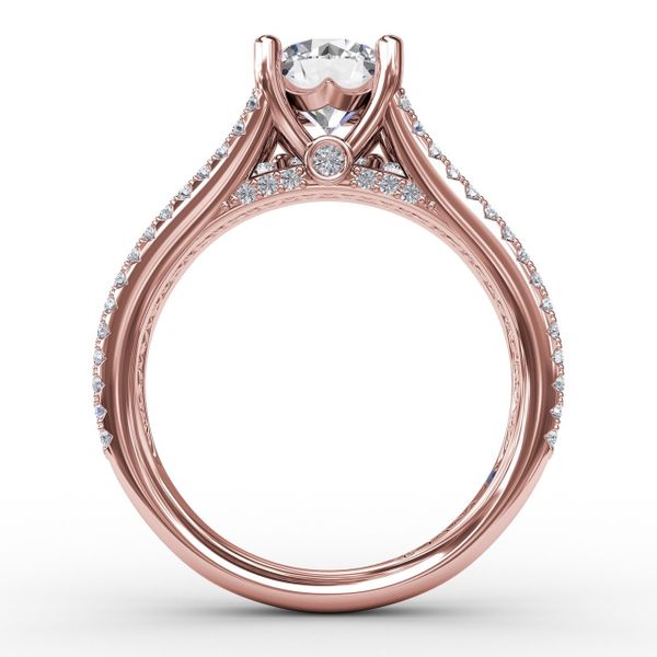 Round Diamond Engagement Ring With Triple-Row Diamond Band Image 2 John Herold Jewelers Randolph, NJ