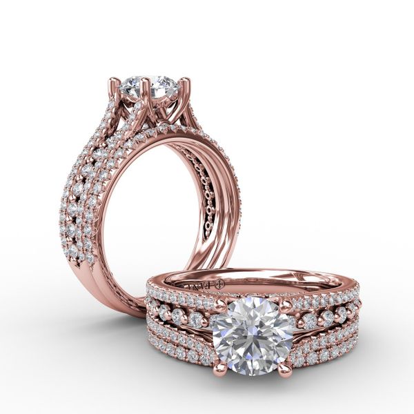 Round Diamond Engagement Ring With Triple-Row Diamond Band Image 4 Bell Jewelers Murfreesboro, TN