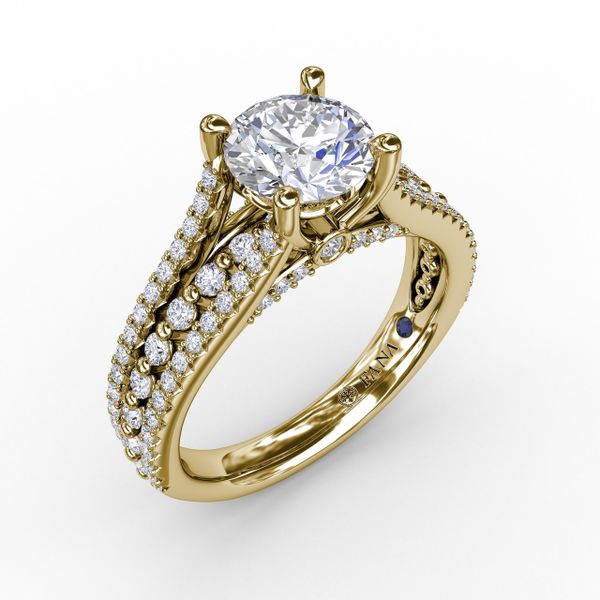 Round Diamond Engagement Ring With Triple-Row Diamond Band Sanders Diamond Jewelers Pasadena, MD