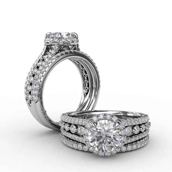 halo engagement ring with diamond band