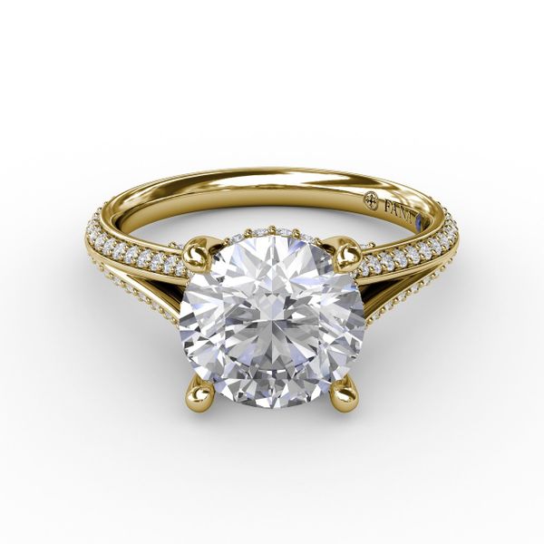 Contemporary Solitaire Diamond Engagement Ring With Split-Shank Diamond Band Image 3 John Herold Jewelers Randolph, NJ