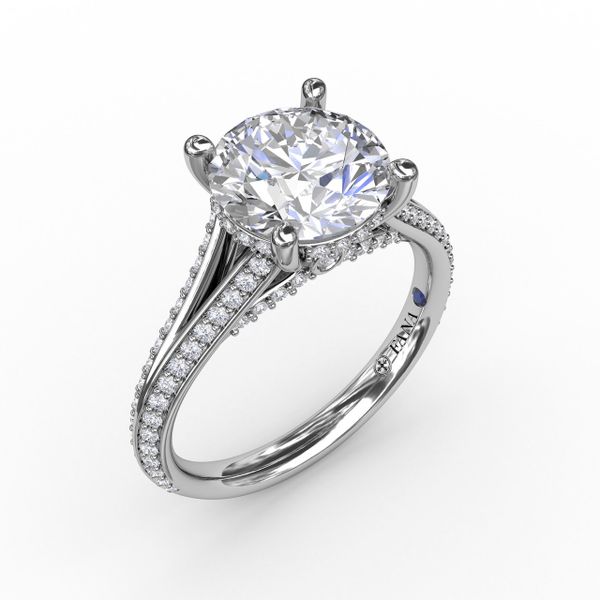 Contemporary Solitaire Diamond Engagement Ring With Split-Shank Diamond Band S. Lennon & Co Jewelers New Hartford, NY