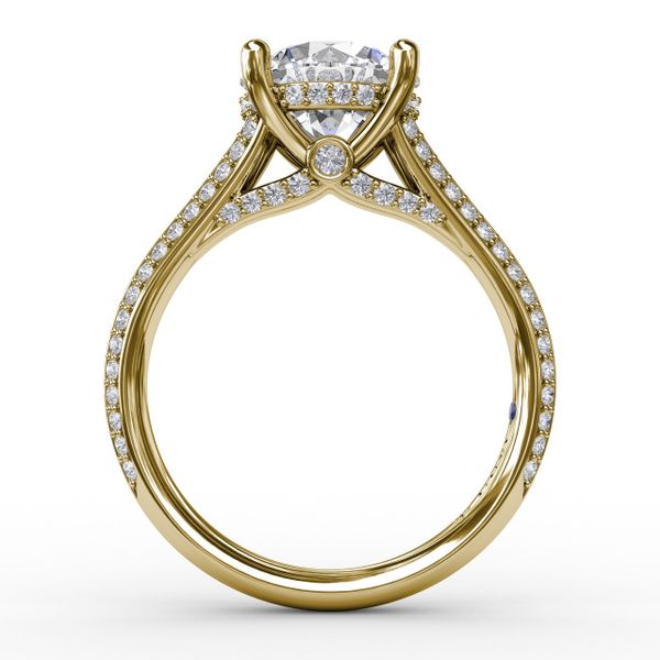 Contemporary Solitaire Diamond Engagement Ring With Split-Shank Diamond Band Image 2 John Herold Jewelers Randolph, NJ