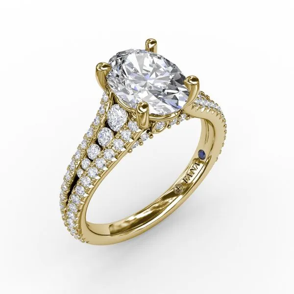 Oval Diamond Solitaire Engagement Ring With Triple-Row Taper The