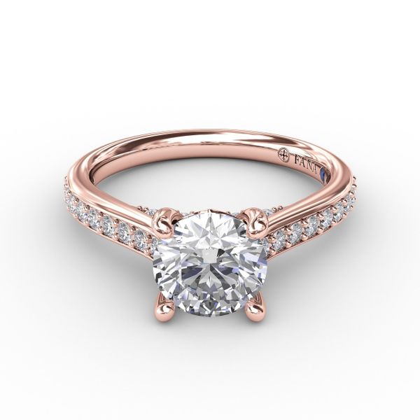 Classic Diamond Solitaire Engagement Ring With Diamond Band Image 3 S. Lennon & Co Jewelers New Hartford, NY