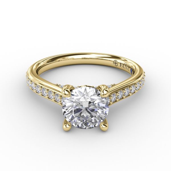 Classic Diamond Solitaire Engagement Ring With Diamond Band Image 3 Parris Jewelers Hattiesburg, MS