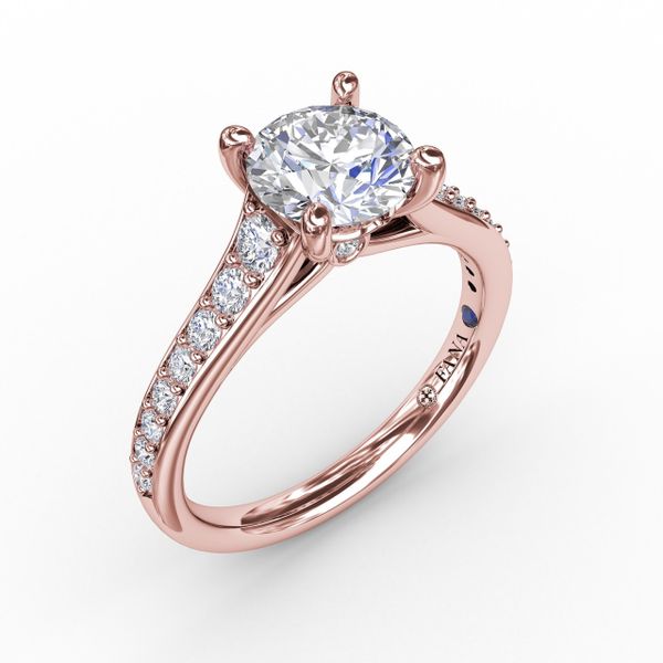 Classic Round Diamond Solitaire Engagement Ring With Diamond Band Parris Jewelers Hattiesburg, MS