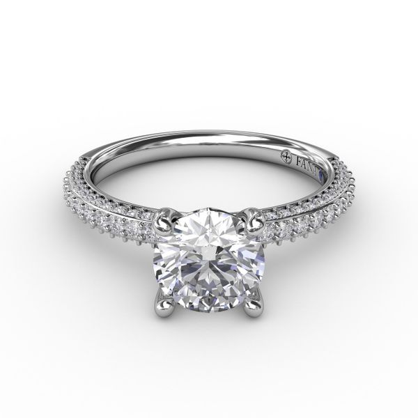 Classic Solitaire Engagement Ring With Flawless Pavé Band Image 3 Parris Jewelers Hattiesburg, MS