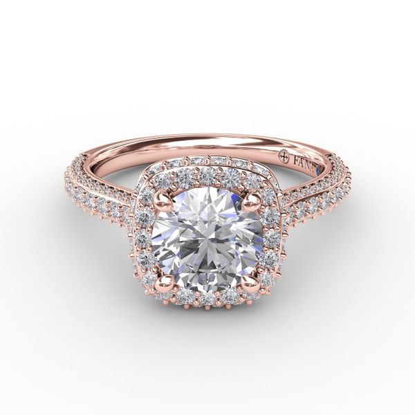 Cushion-Shaped Waterfall Halo Engagement Ring With Pavé Band Image 3 The Diamond Center Claremont, CA