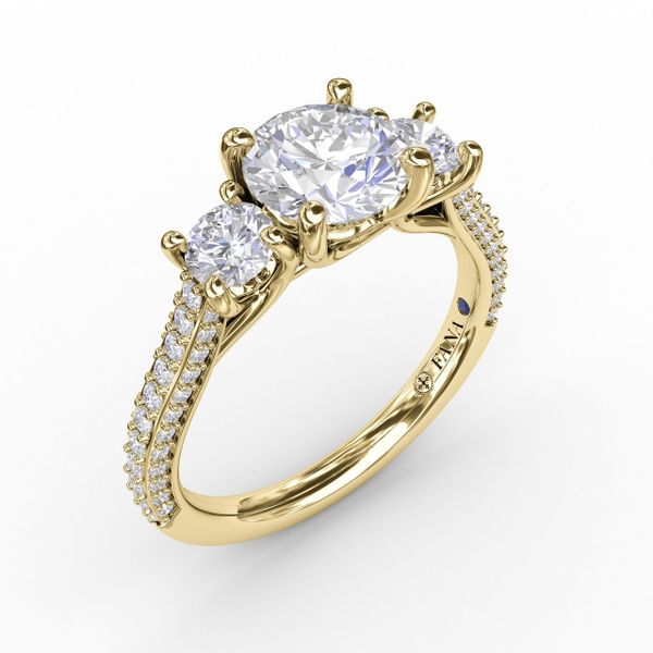 Classic Three-Stone Round Diamond Engagement Ring With Pavé Band Parris Jewelers Hattiesburg, MS