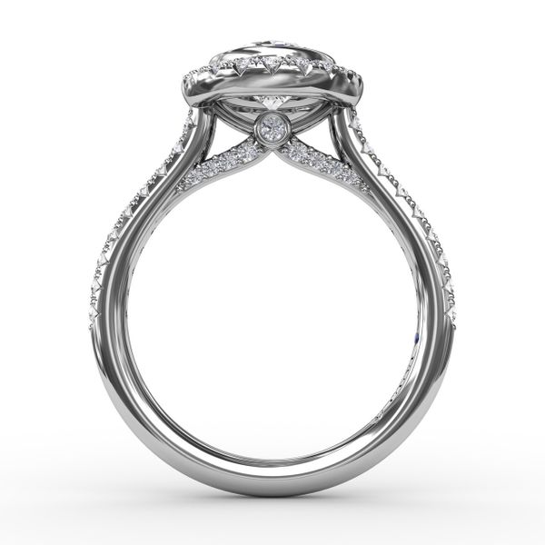 Classic Oval Diamond Halo Engagement Ring With Diamond Band Image 2 Perry's Emporium Wilmington, NC