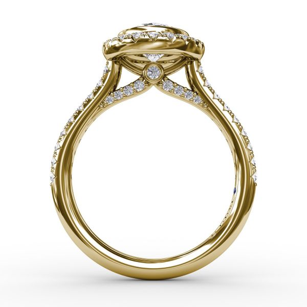 Classic Oval Diamond Halo Engagement Ring With Diamond Band Image 2 John Herold Jewelers Randolph, NJ