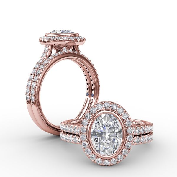 Classic Oval Diamond Halo Engagement Ring With Diamond Band Image 4 Reed & Sons Sedalia, MO
