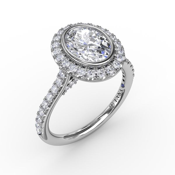 Classic Oval Diamond Halo Engagement Ring With Diamond Band The Diamond Center Claremont, CA